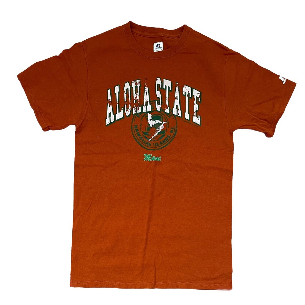 Aloha State Maui Womens Size Small Orange Short Sleeve T-Shirt Russell Athletics